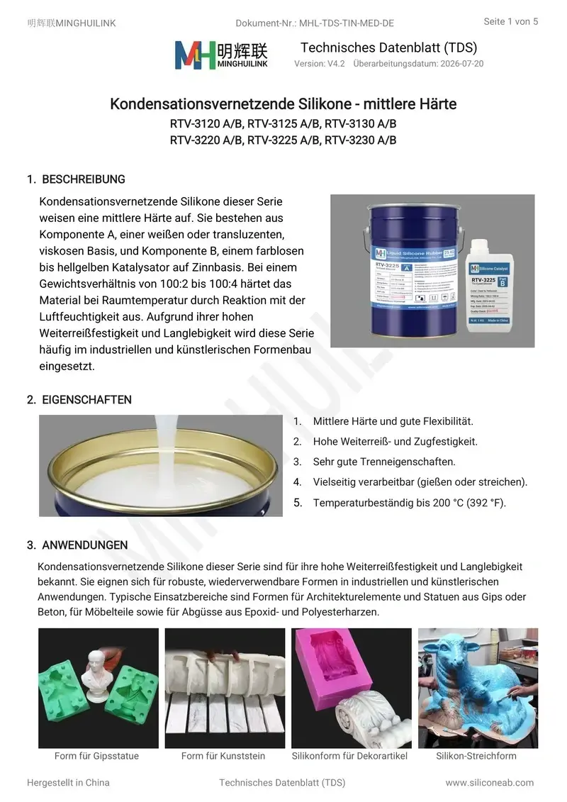 mittlere härte kondensationsvernetzende silikone tds