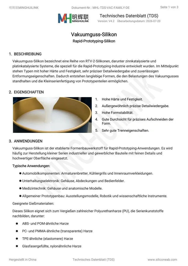 vakuumguss silikon produktkatalog