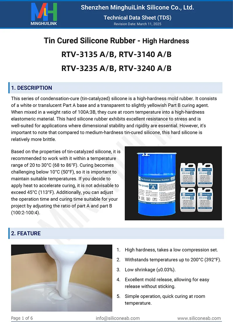 high hardness tin cured silicone tds