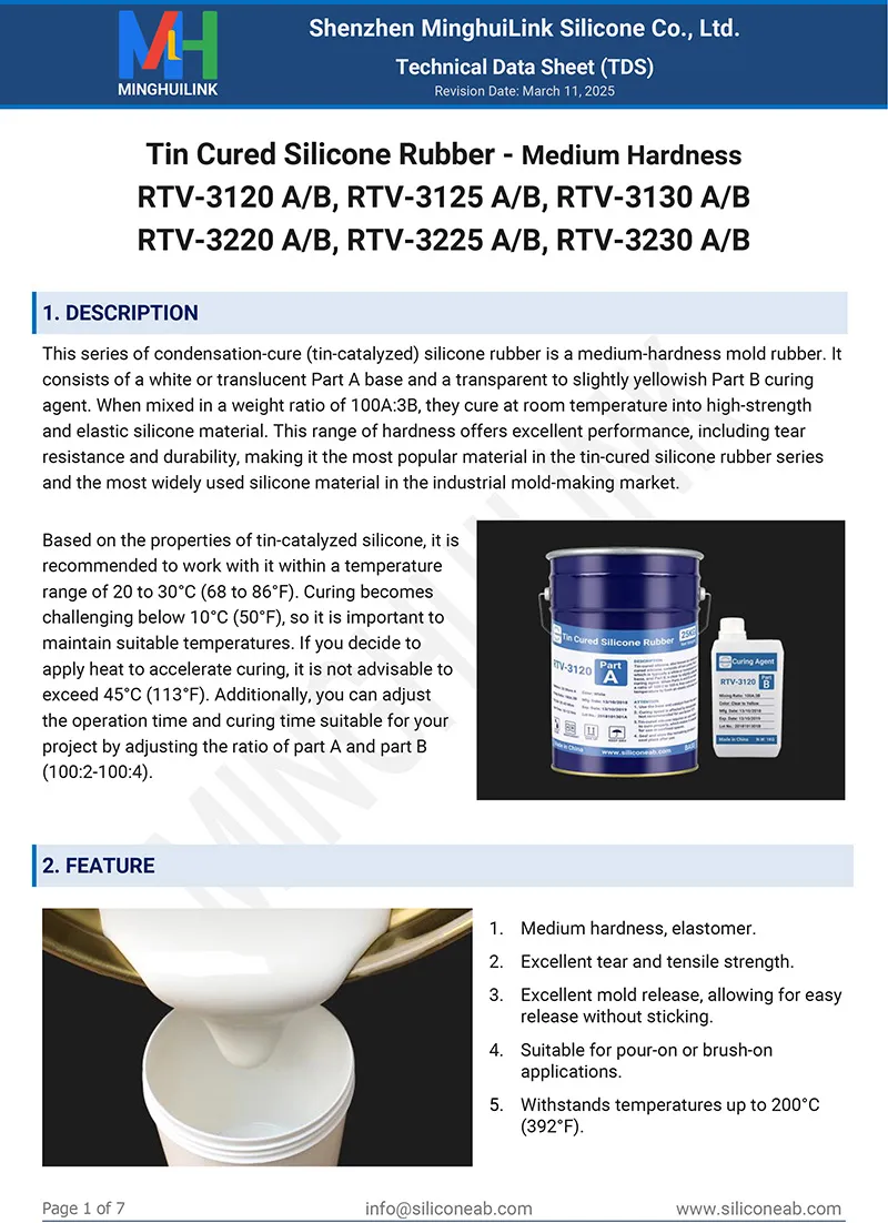 medium hardness tin cured silicone tds