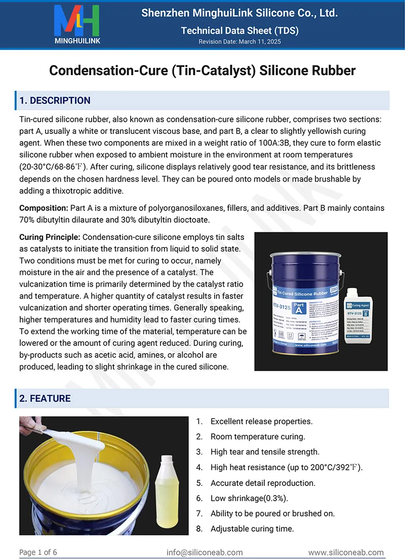 tin cured silicone rubber product catalog