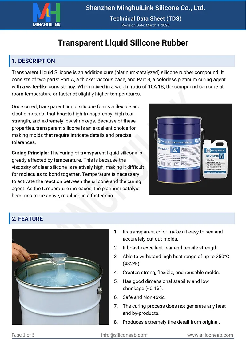Catálogo de productos de silicona transparente