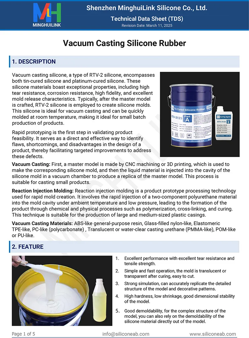 vacuum casting silicone rubber product catalog