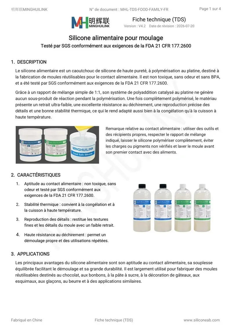 TDS silicone alimentaire