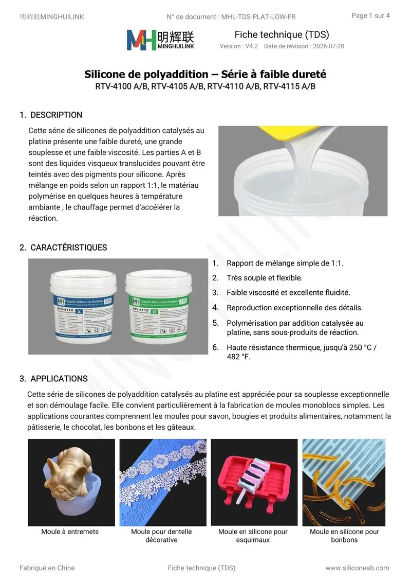tds silicone polyaddition faible dureté