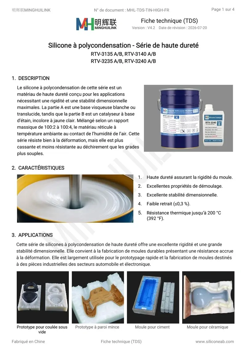 tds silicone polycondensation haute dureté