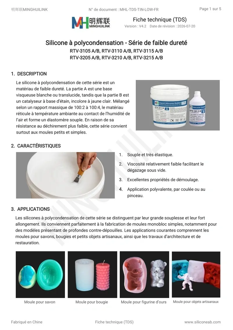 TDS silicone à polycondensation