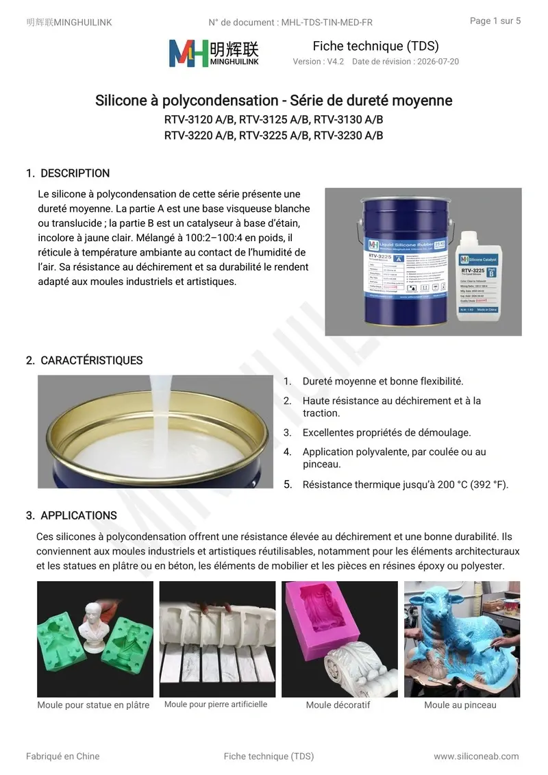 tds silicone polycondensation dureté moyenne