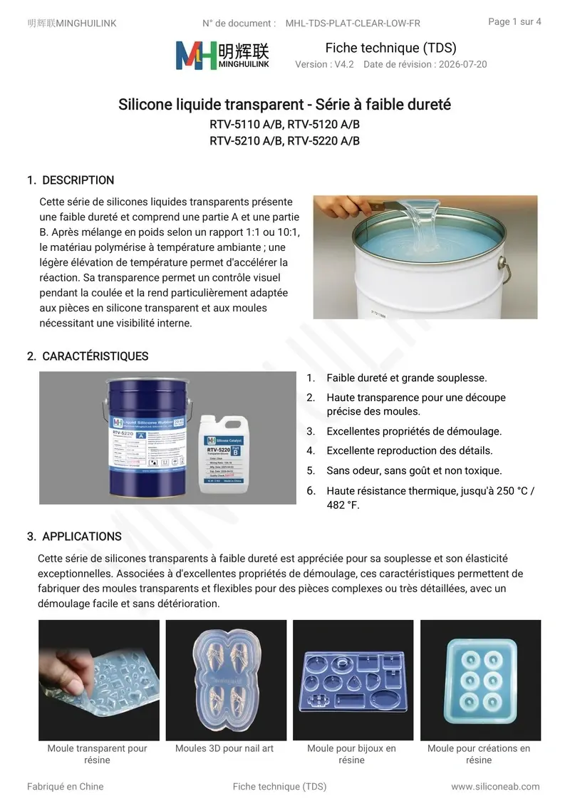 tds silicone liquide transparent souple