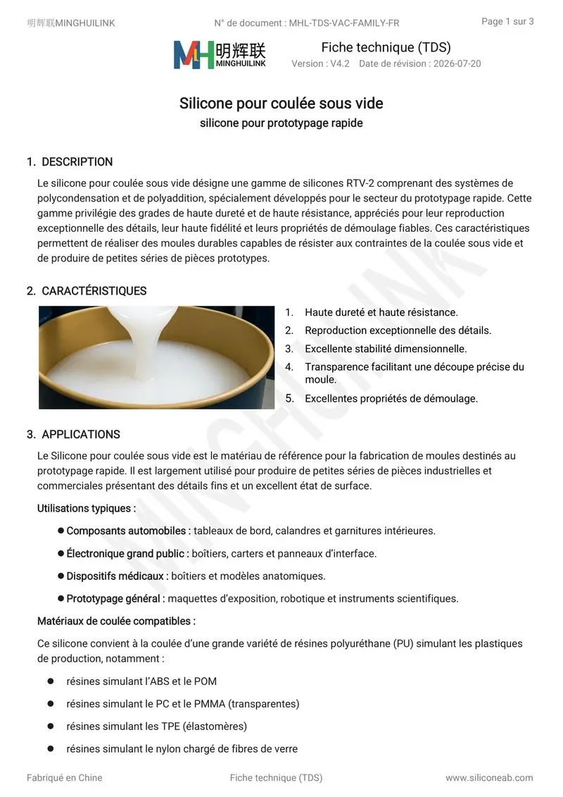 tds silicone pour coulée sous vide