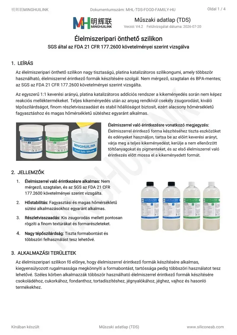 élelmiszeripari önthető szilikon tds