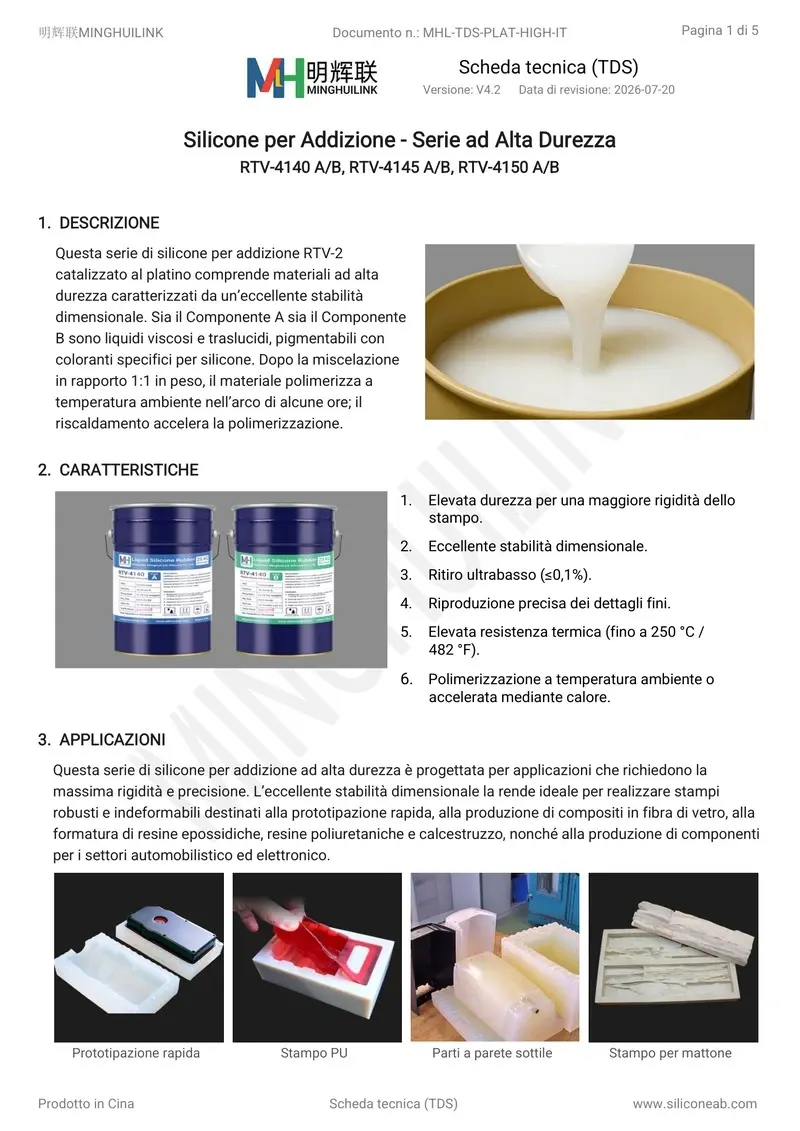 tds silicone al platino duro