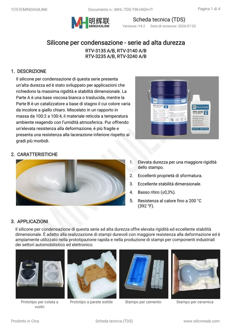 tds silicone per condensazione duro