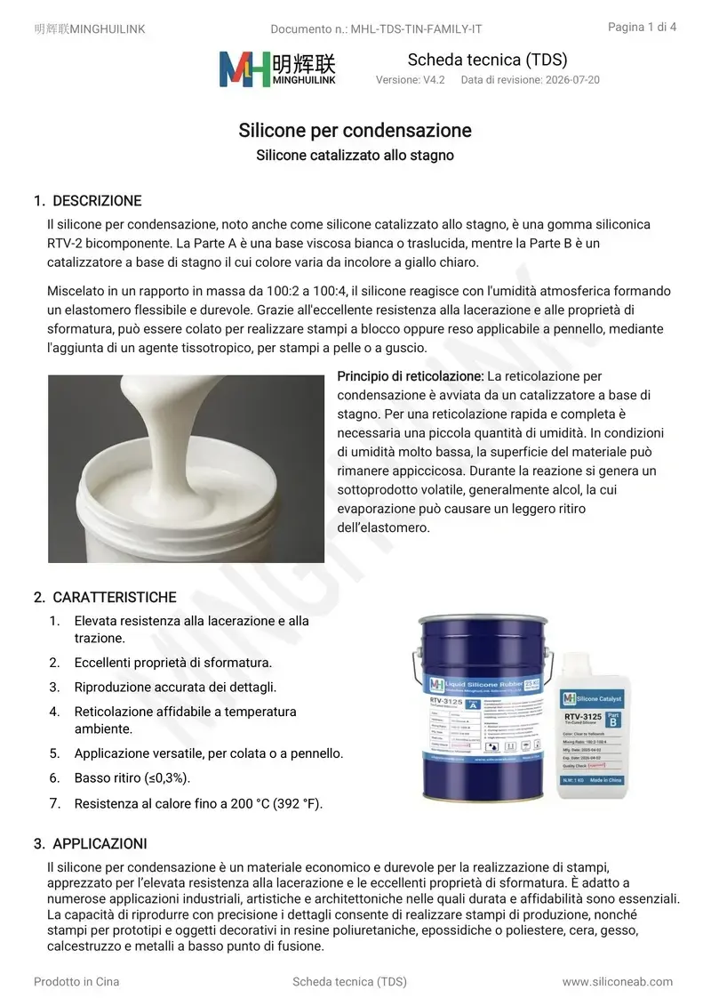 tds silicone per condensazione