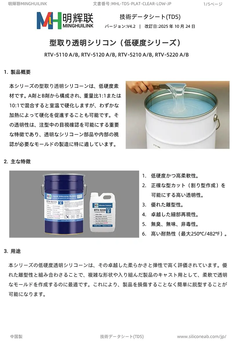 低硬度・型取り透明シリコーンTDS