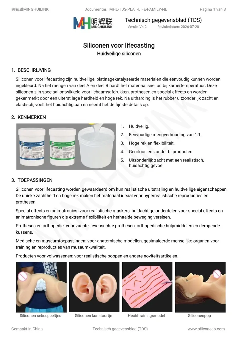 siliconen voor lifecasting TDS