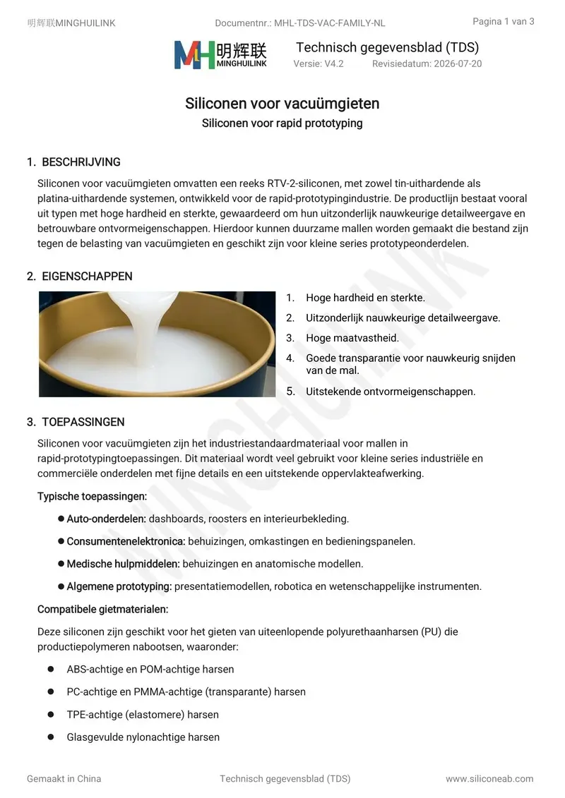 siliconen voor vacuümgieten TDS
