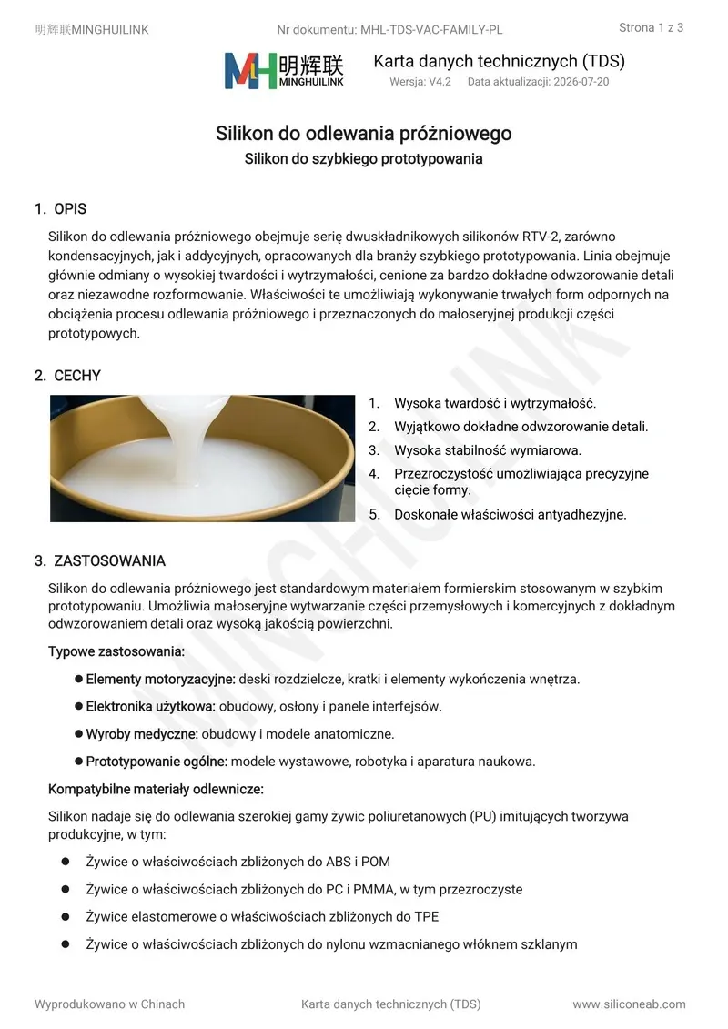 silikon do odlewania próżniowego tds