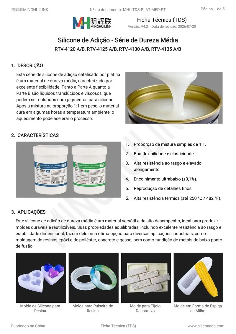 tds silicone de adição dureza média
