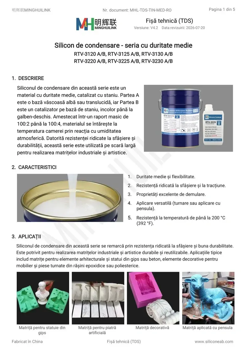 tds silicon de condensare cu duritate medie