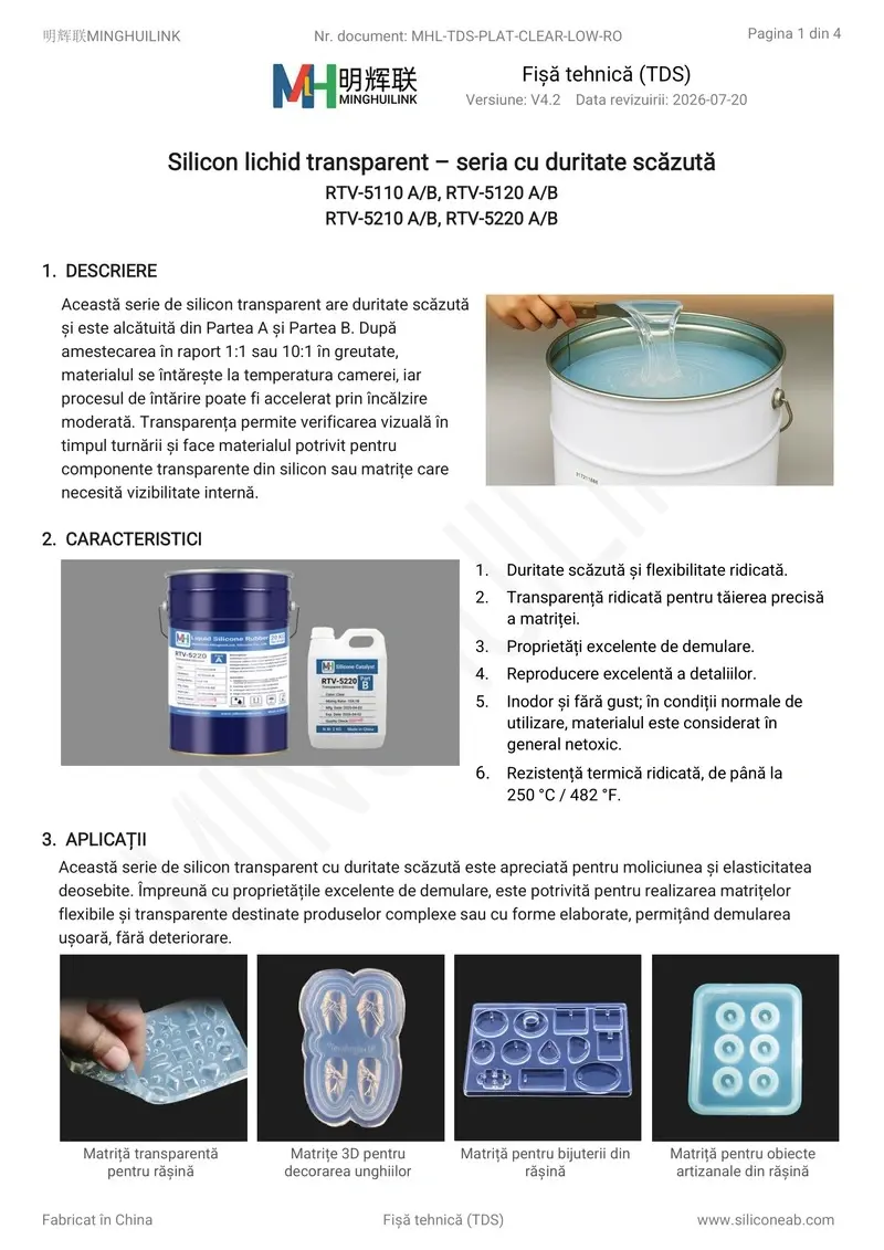 tds silicon transparent cu duritate redusă