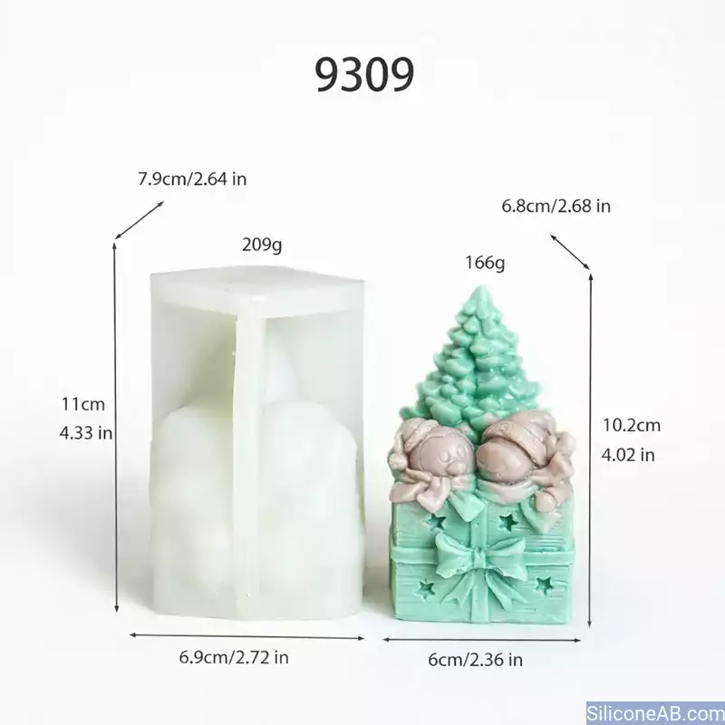 3D Snowmen in Gift Box with Christmas Tree Silicone Mold