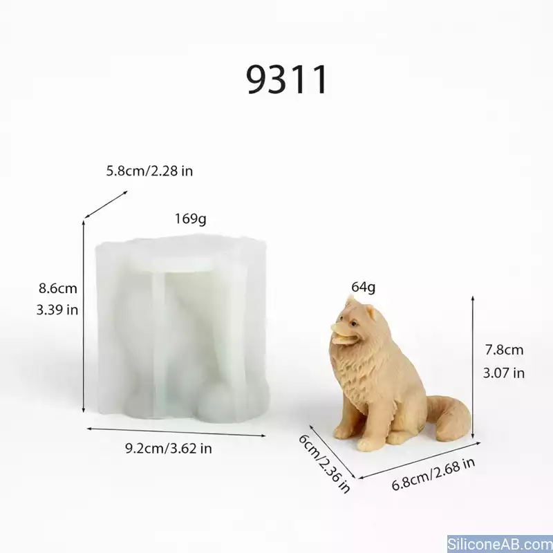 Highly Detailed Fluffy Dog Silicone Mold for Professional Wax Art