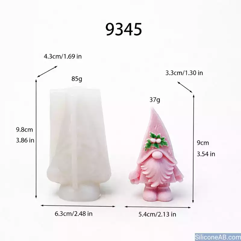 Adorable Christmas Gnome Candle Mold with Holly Leaf Detail