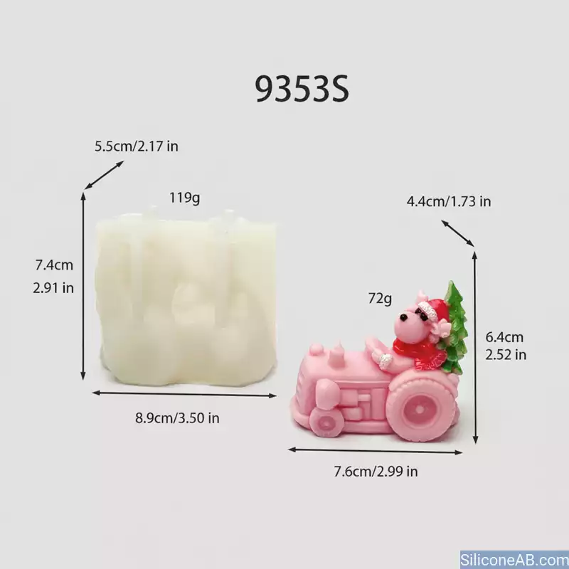 Festive Pig on Tractor Candle Mold 3D Christmas Animal