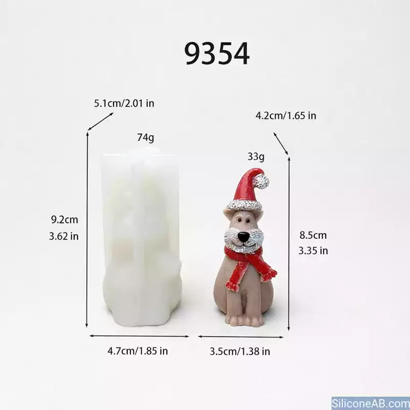 Adorable Christmas Dog Candle Mold 3D Santa Puppy Silicone