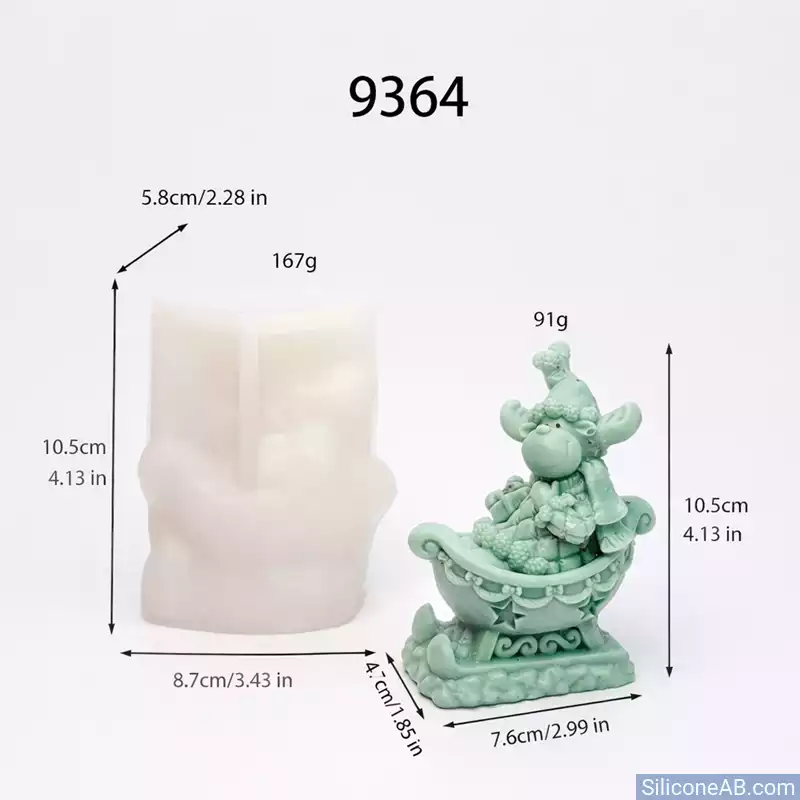 Christmas Reindeer Sleigh Mold 3D Silicone for Candle Making
