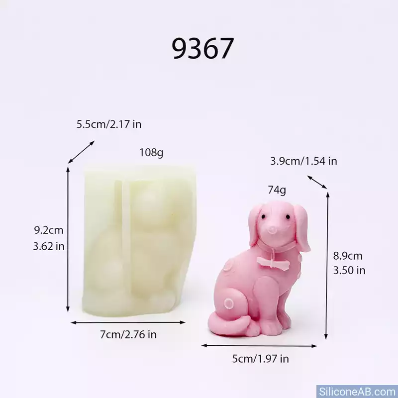 Sitting Puppy Dog Silicone Mold with Bone for Candle DIY