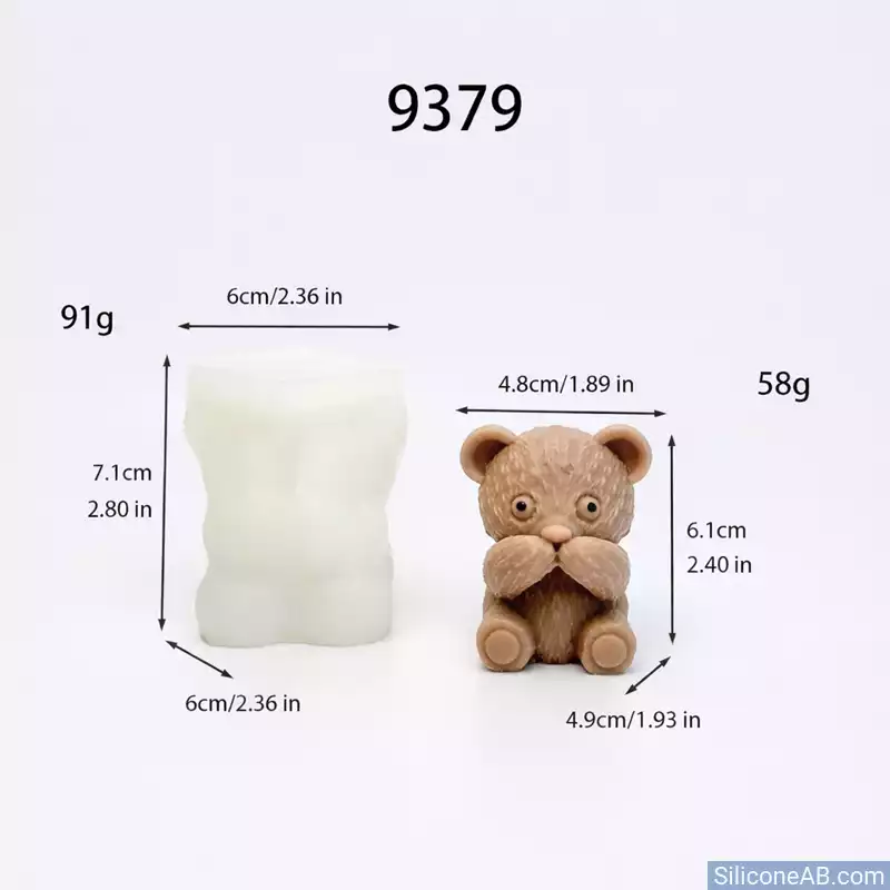 DIY Teddy Bear Candle Mold 3D Shy Animal Silicone Casting