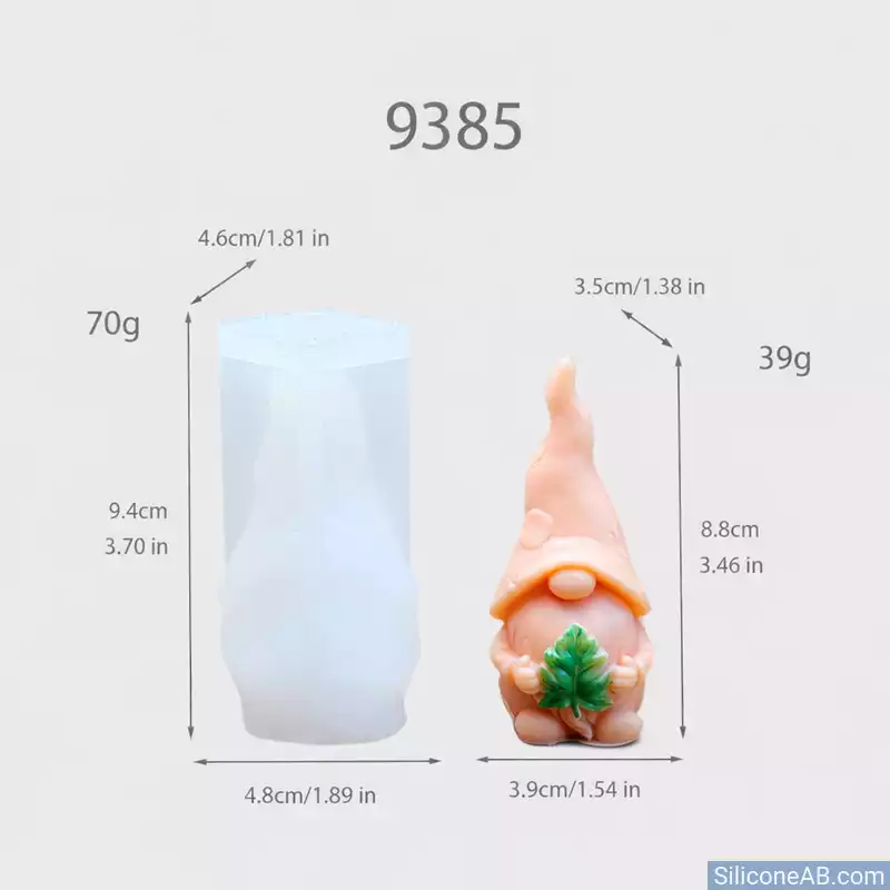 Cute Garden Gnome with Leaf 3D Silicone Candle Mold