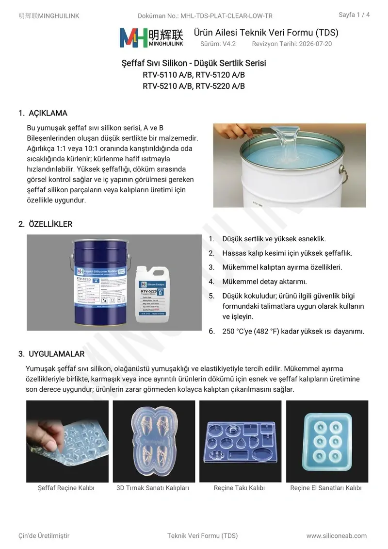 yumuşak şeffaf sıvı silikon tds