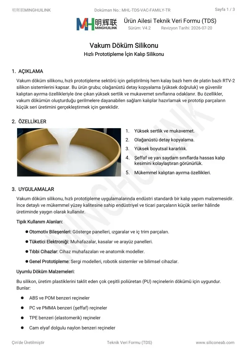 vakum döküm silikon kauçuk ürün kataloğu