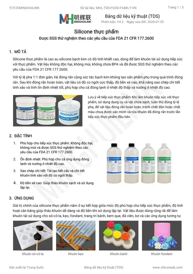 silicone thực phẩm TDS