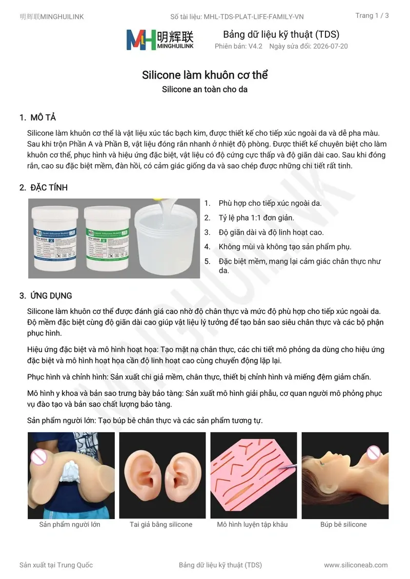 catalog sản phẩm silicone làm khuôn cơ thể