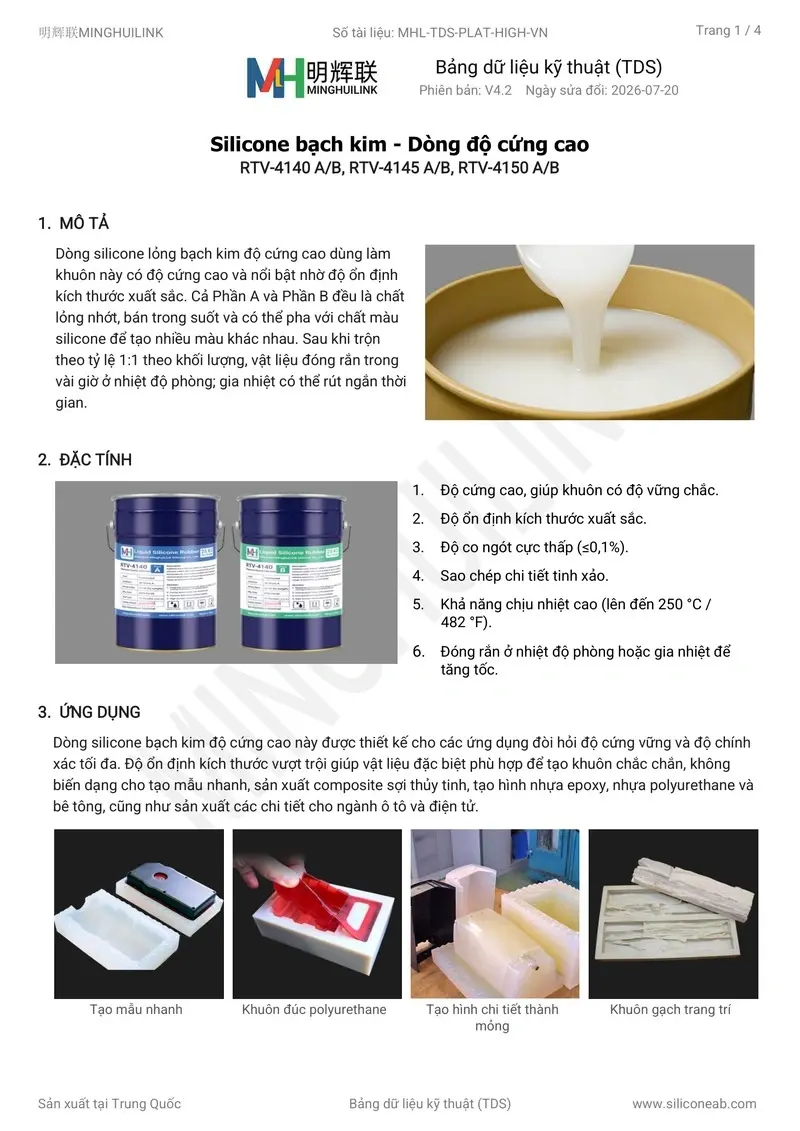 tds silicone bạch kim độ cứng cao