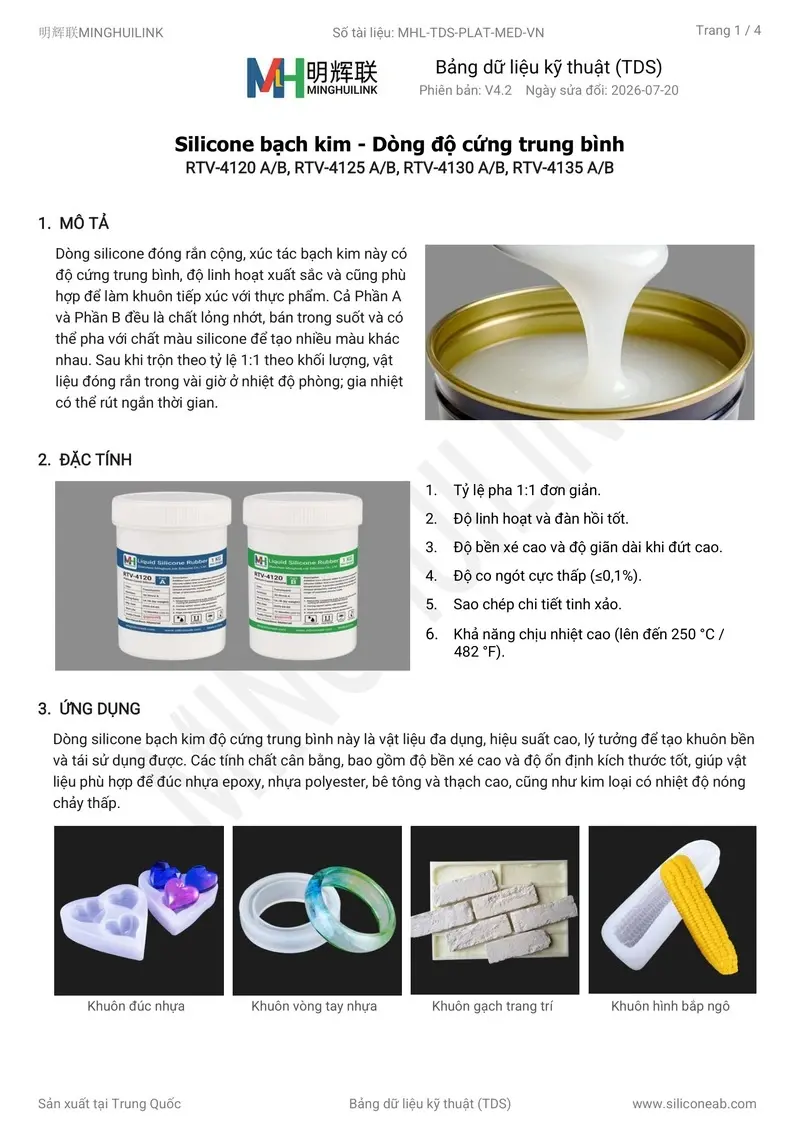 tds silicone bạch kim độ cứng trung bình