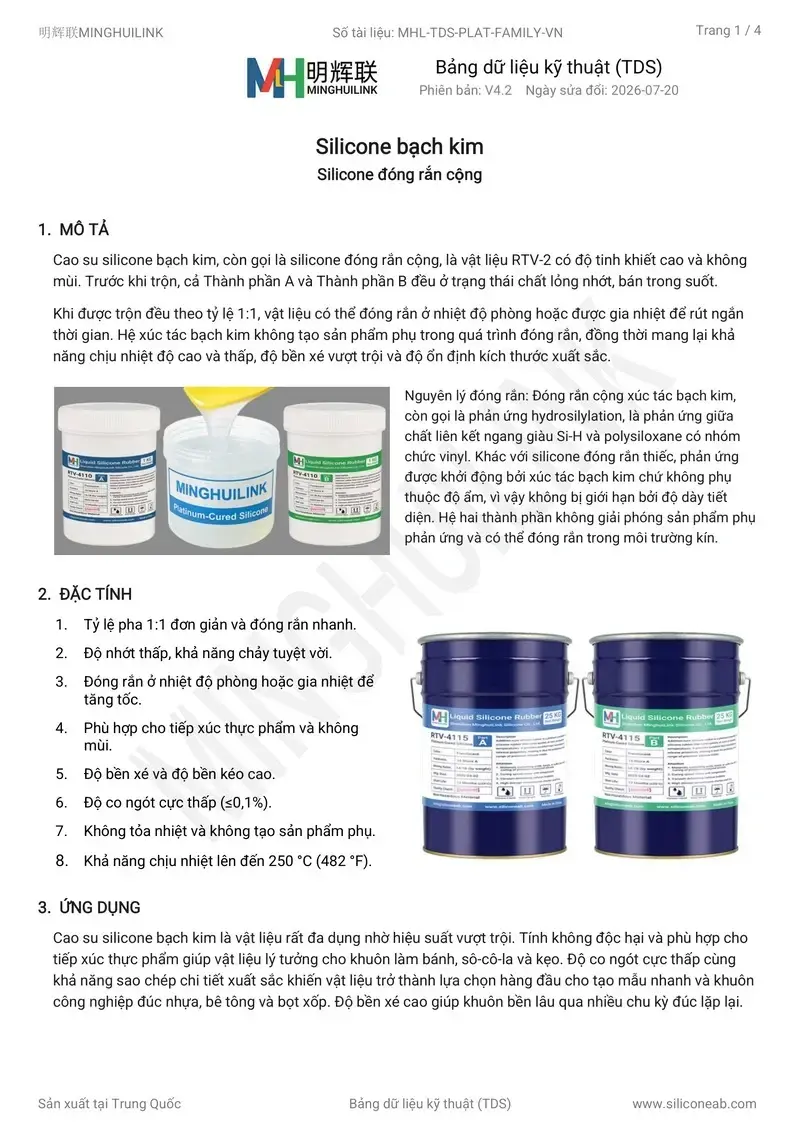 catalog sản phẩm silicone bạch kim