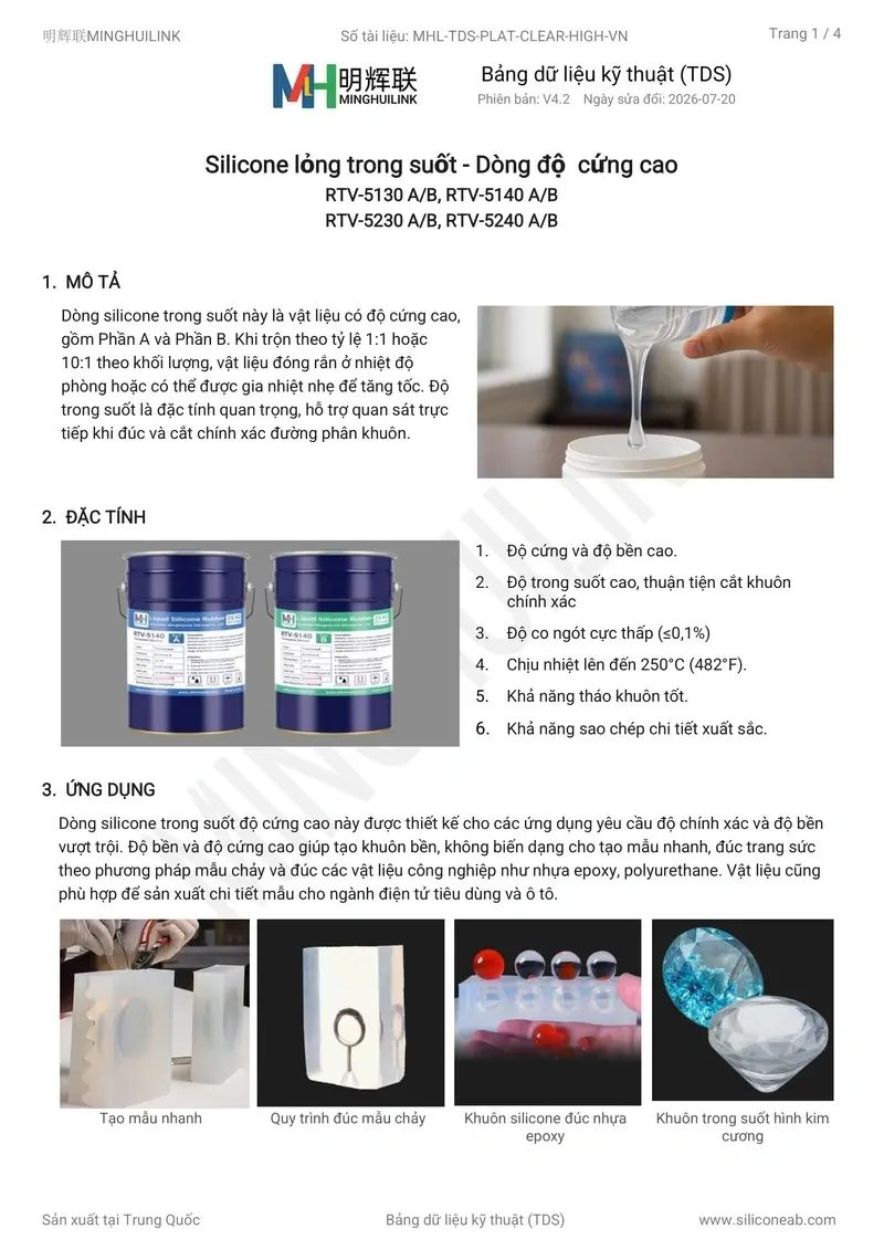 tds silicone lỏng trong suốt cứng