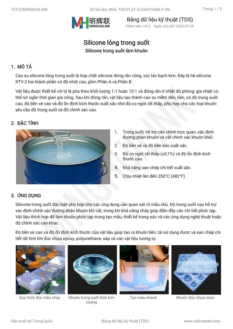 catalog sản phẩm silicone lỏng trong suốt