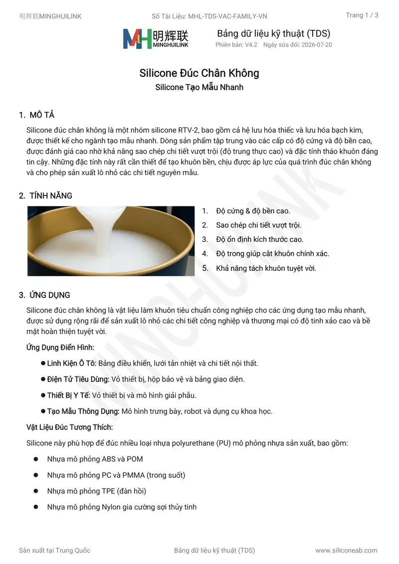 catalog sản phẩm silicone đúc chân không