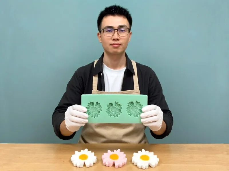 Aaron Lin fabricando moldes de silicona