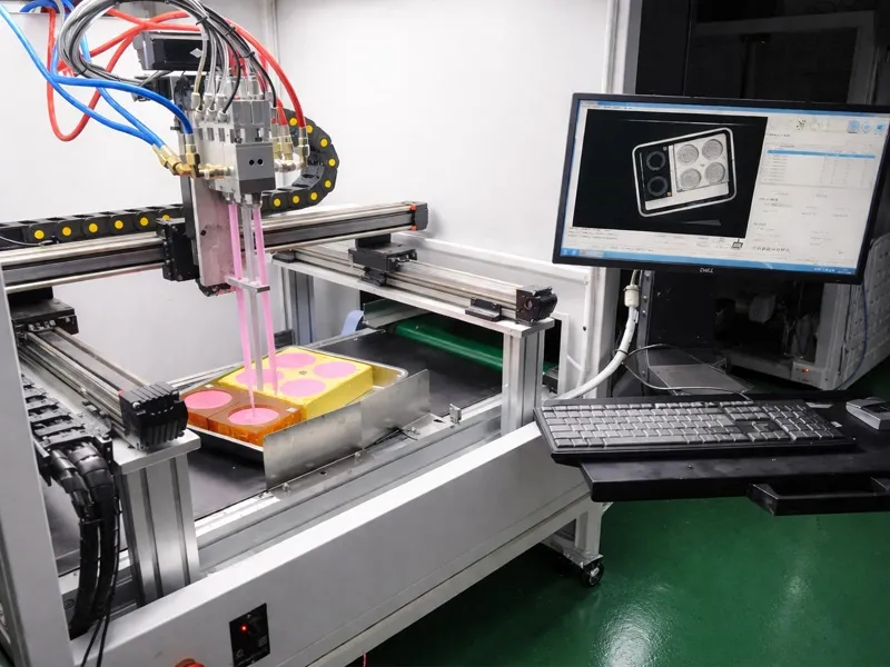 Escena automatizada de producción de moldes de silicona